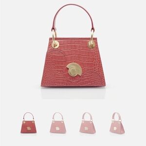 Italian leather pink bag with top handle and detachable shoulder strap